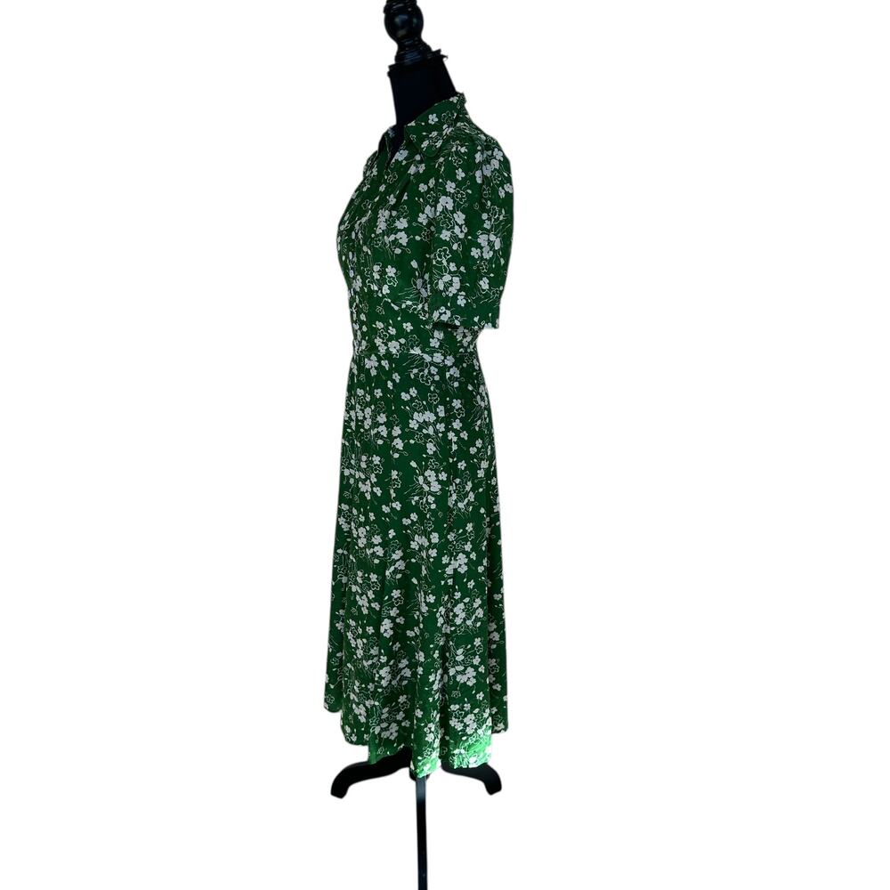 L.K. Bennett Green Floral Midi Shirt Dress SIZE 6 Silk Retro Work Designer $675 - Picture 10 of 13